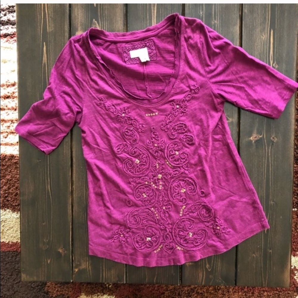 Anthropologie Meadow Rue Plum French Knot SS Top